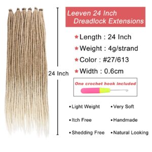 Leeven 24 Inch Synthetic Dreadlock Extensions 20 Strands Hippie Single Ended Dreads Ombre Blonde 0.6 cm Width Loc Extensions Reggae Style Crochet Hair for Women