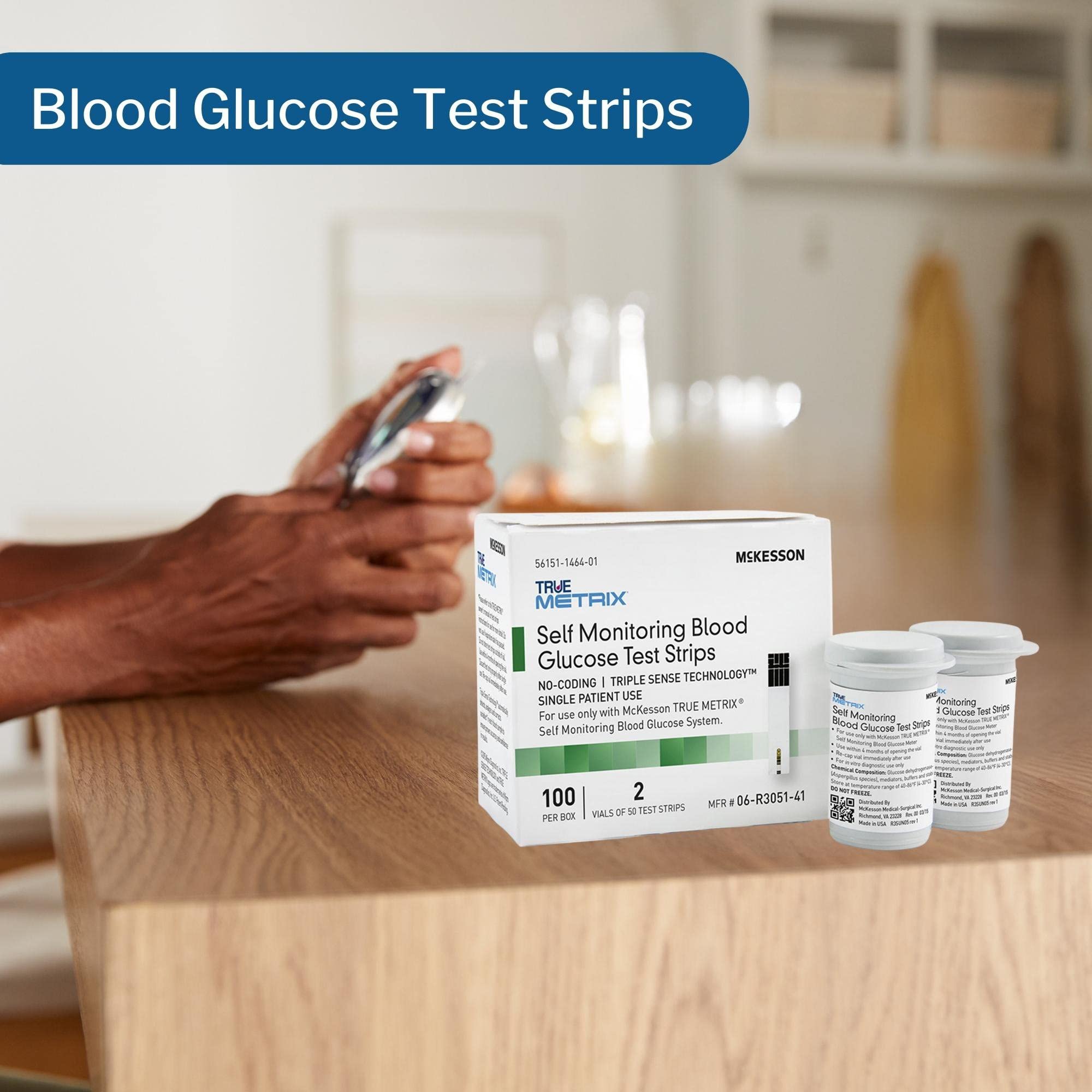 McKesson True METRIX Self-Monitoring Blood Glucose Test Strips - Supplies for Diabetes Self Monitor Systems, 100 Strips, 1 Pack