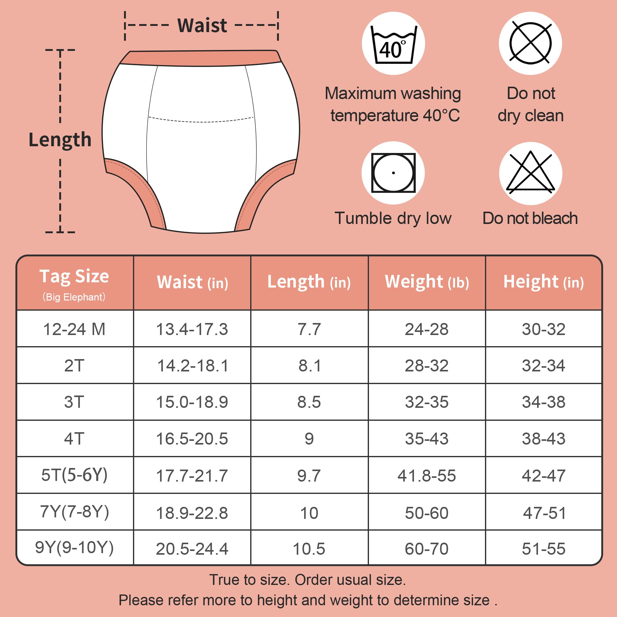 BIG ELEPHANT Potty Training Underwear, 100% Cotton Absorbent Unisex Toddler Pee Pants for Boys & Girls, 3T