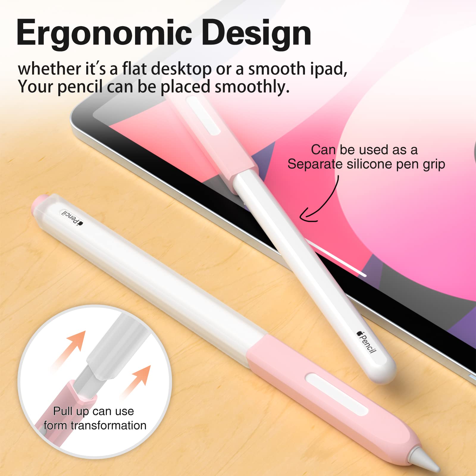 JOOSKO Pencil Case Compatible with Apple Pencil Pro Case/Apple Pencil 2nd Generation Cover Sleeve,Silicone Translucent Duotone，[with 10 Silicone Tip Cover]. (Pink)