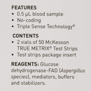 McKesson True METRIX Self-Monitoring Blood Glucose Test Strips - Supplies for Diabetes Self Monitor Systems, 100 Strips, 1 Pack