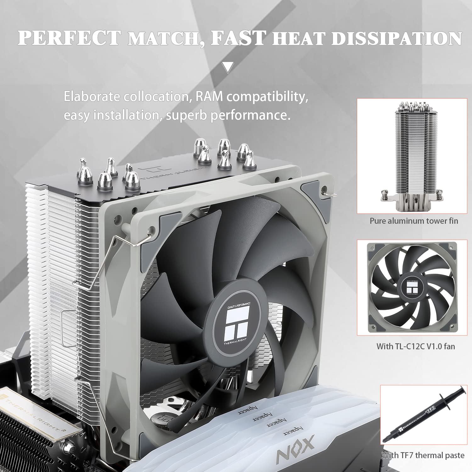 Thermalright BA120 CPU Air Cooler, 6 Heat Pipes, TL-C12C PWM Quiet Fan CPU Cooler with S-FDB Bearing, for AMD AM4 AM5/Intel 1700/1150/1151/1200, PC Cooler