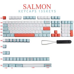 MOLGRIA Salmon MDA Keycaps, 135 Set Custom Keycaps Salmon for Gaming Keyboard, PBT MDA Dye Sublimation Keycaps with Keycap Puller for Gateron Kailh Cherry MX 104/87/74/61 60 Keyboard