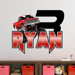 Personalized Monster Truck Wall Decals - Monster Truck Wall Stickers for Wall Decor - Monster Truck Room Decor for Boys - Monster Jam Wall Decals for Kids Bedroom - Customized Name Wall Decor