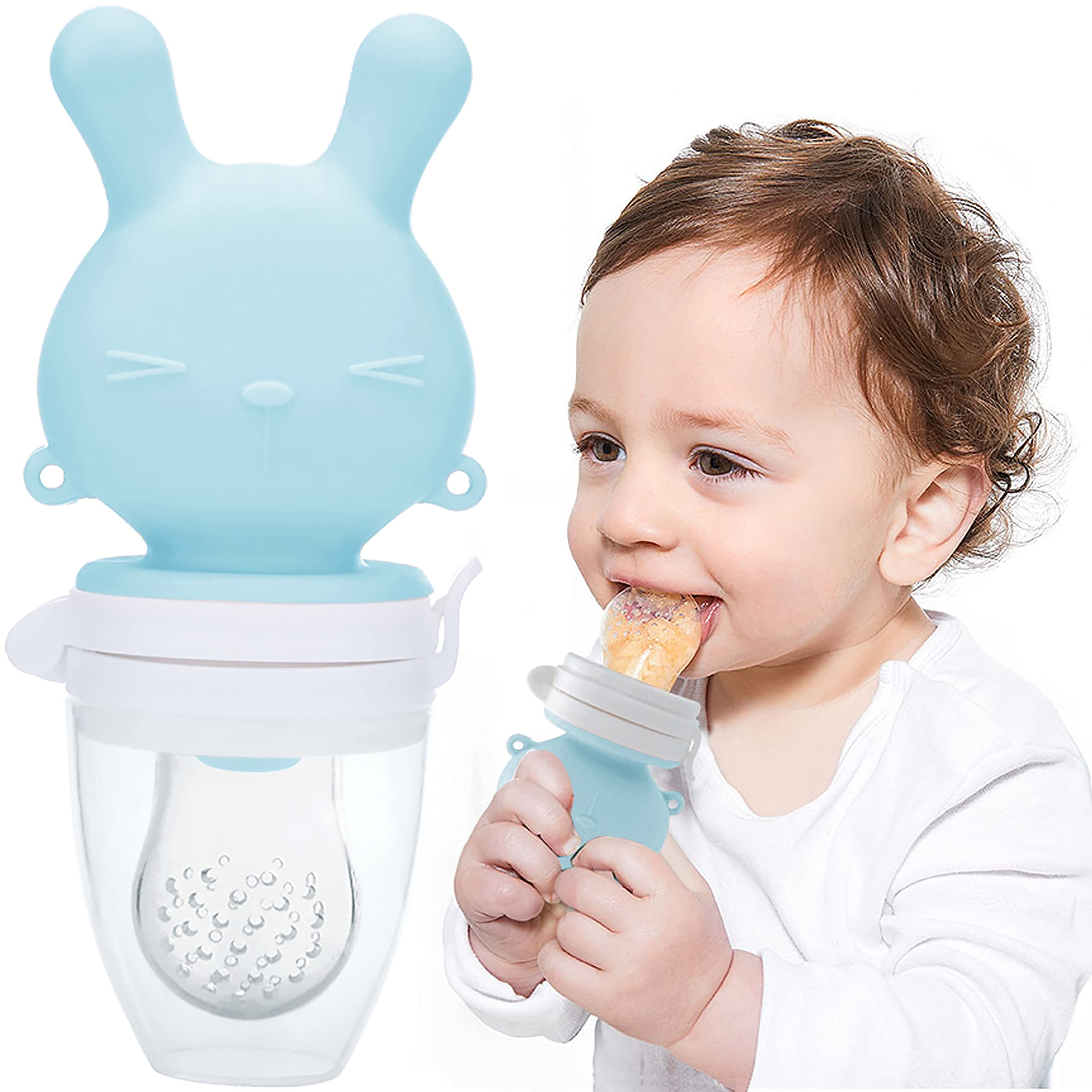 Cosermart Baby Fruit Food Feeder Pacifier- Soft Silicone Mesh Teether, Infant Breastmilk Popsicle Molds for Teething, Relief Teething Toys for Babies 6-12-18 Months, Blue（Include Extra Storage Case