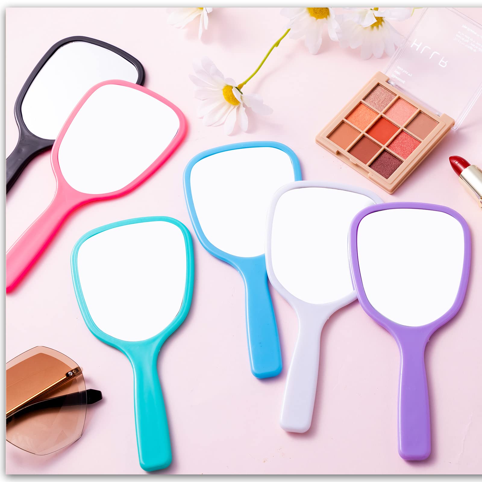 Vinsot Handheld Mirror Bulk Hand Mirrors with Handle Plastic Compact Travel Makeup Cosmetic Mirror Small Hand Held Mirror Portable Vanity Mirror for Home Camping Classroom, 7.09 x 3.15 Inches