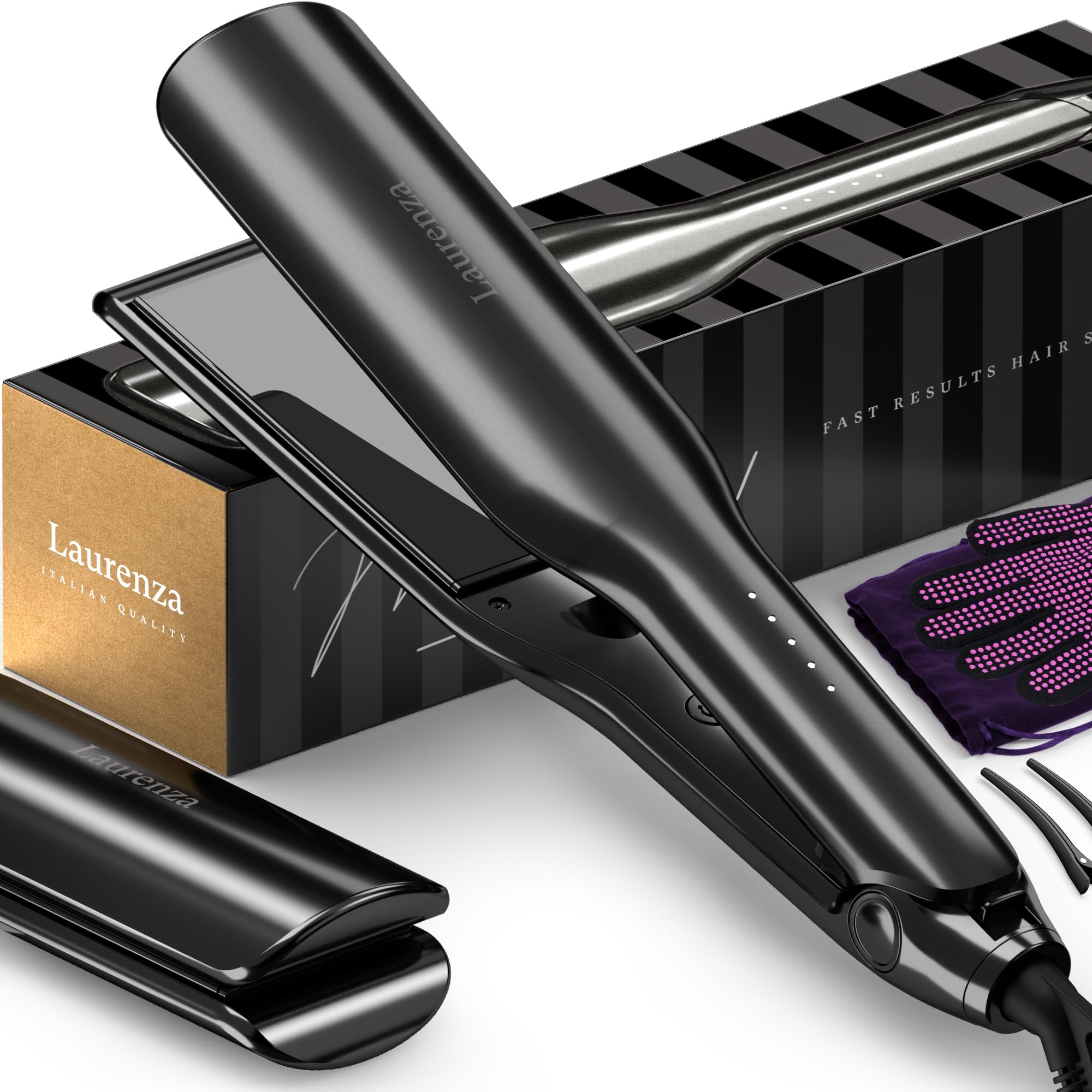 Milano by Laurenza Hair Straightener and Curler 2 in 1, SuperMax Design 8.5 Inch² Extra-Large 3D Floating Ceramic Flat Iron, Dual Voltage Straightening Irons with 20 Million cm³ Anion Outlet (Black)