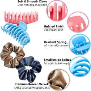 20 pack- Large Hair Clips for Thick Hair & Velvet Scrunchies, 4.3 & 4in Big Claw Clips Set with 4.5in Soft Scrunchies Matches Any Outfit for Any Hairstyle on any Occasion