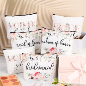 10 Pieces Bridesmaid Makeup Bag Wedding Canvas Bag Bride Bridesmaid Bags Print Bridesmaid Gift Bag Canvas Makeup Bags Wedding Party Cosmetic Bag Bridal Shower Gift Bags for Women Bridal Party(Floral)