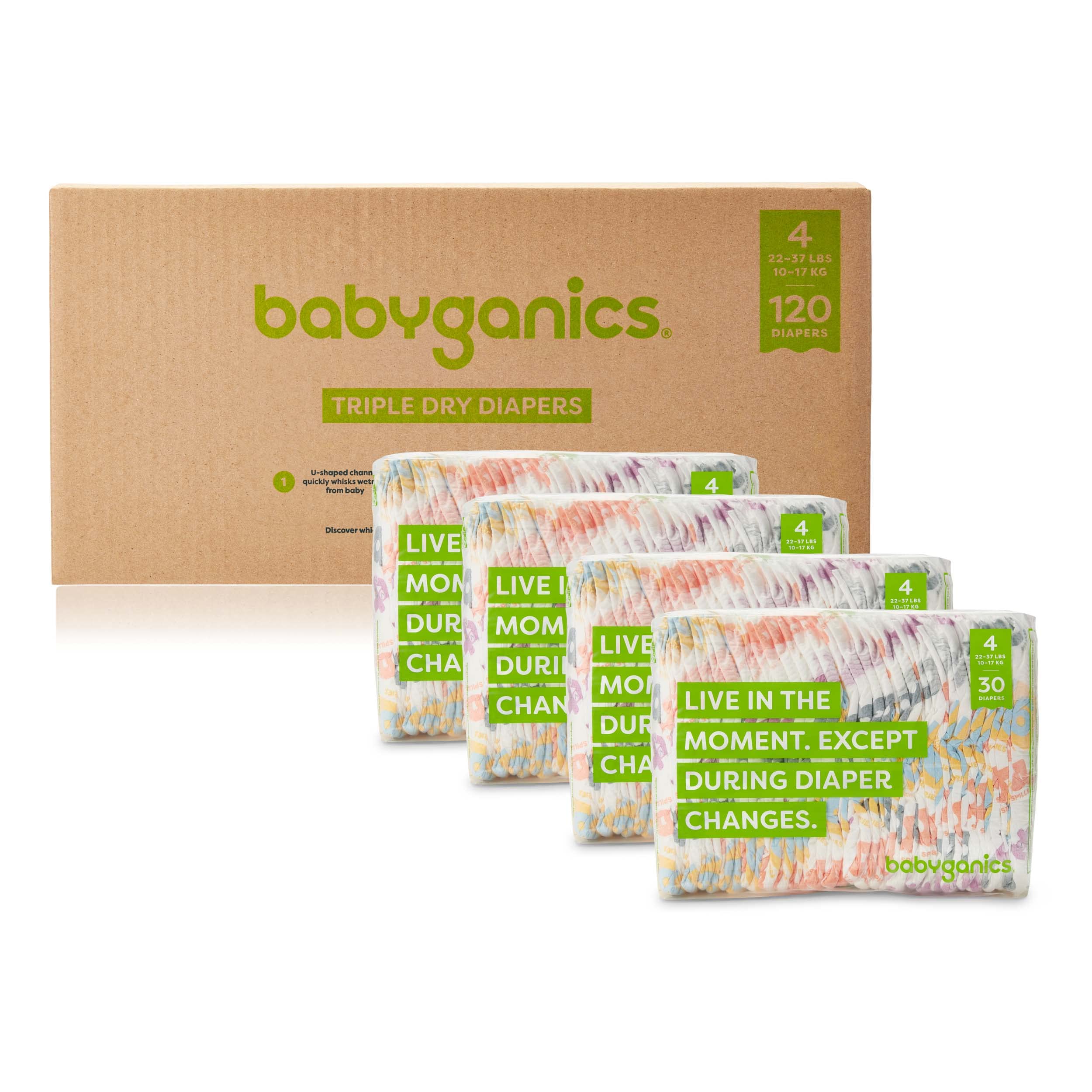 Babyganics Size 4, 120 count, Absorbent, Breathable, Triple Dry Protection Diapers