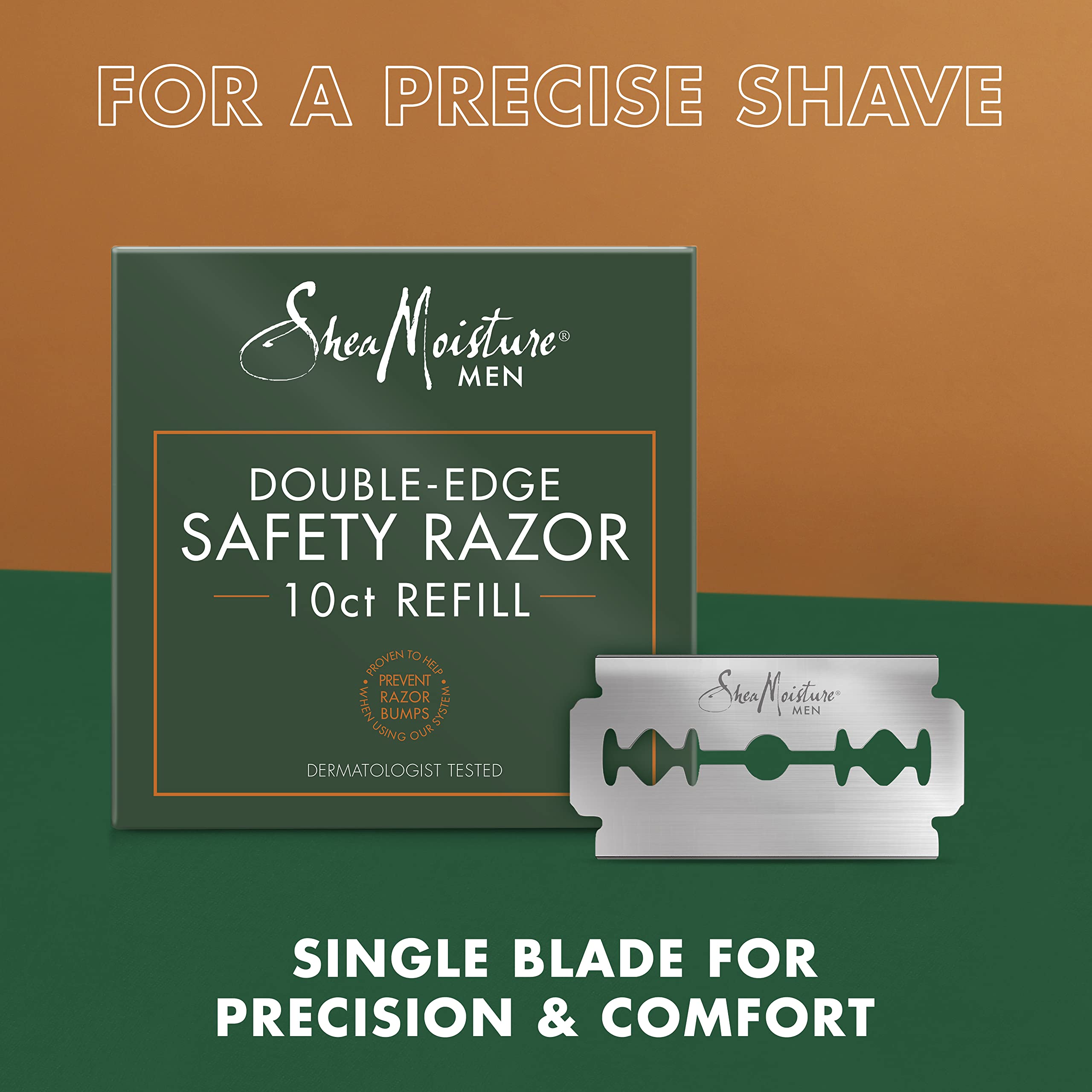 SheaMoisture Men, Double Edge Razors for Men to Refill Double Edge Safety Razor, Platinum Coated, Stainless Steel, Individually Wrapped, 2 Pack - 10 Razor Blades per Box