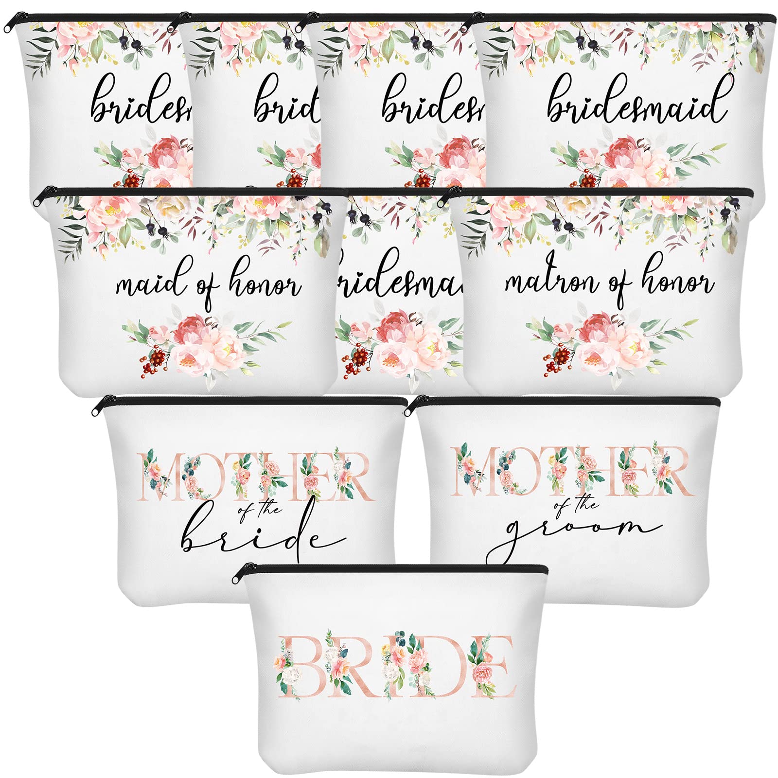 10 Pieces Bridesmaid Makeup Bag Wedding Canvas Bag Bride Bridesmaid Bags Print Bridesmaid Gift Bag Canvas Makeup Bags Wedding Party Cosmetic Bag Bridal Shower Gift Bags for Women Bridal Party(Floral)