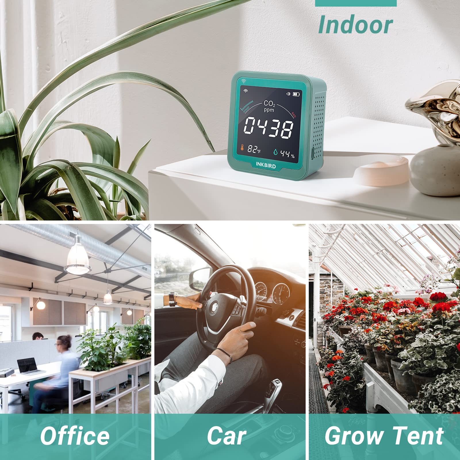 INKBIRD WiFi Indoor Air Quality Monitor, CO2 Detector, Accurate NDIR Sensor, Temperature and Relative Humidity, Indoor CO2 Meter with Data Logger, for Cars, Wine Cellars, Grow Tents, Homes (INK-CO2W).