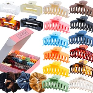 20 pack- Large Hair Clips for Thick Hair & Velvet Scrunchies, 4.3 & 4in Big Claw Clips Set with 4.5in Soft Scrunchies Matches Any Outfit for Any Hairstyle on any Occasion