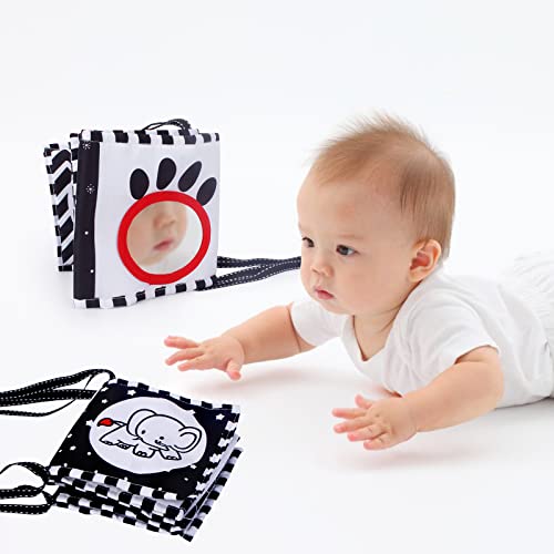 Jenilily High Contrast Baby Newborn Toys Black and White Soft Cloth Book Infant Mirror Tummy Time Baby Book Crib Toys for 0-3-6 Months Boys Girls