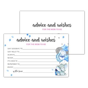 yuansail blue elephant advice and wishes cards for the mom-to-be, baby advice cards for new mom, baby shower party game,decorations party supply，25 cards(bb006-jyk 006)