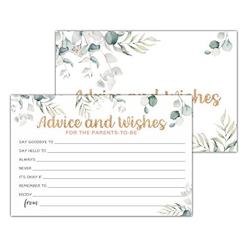 Greenery Advice And Wishes Cards For The Parents-To-Be, Baby Advice Cards For New Parents, Baby Shower Party Game,Decorations Party Supply，25 Cards(bb005-JYK 005)