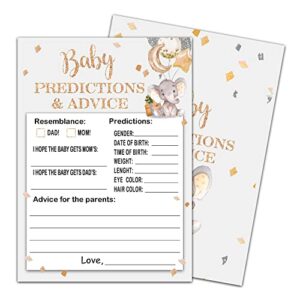 baby predictions & advice baby shower, elephant neutral newborn guessing game, new parent message advice book mommy daddy to be keepsake party favor supplies decoration -30 game cards(bb007-yx17)