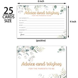 Greenery Advice And Wishes Cards For The Parents-To-Be, Baby Advice Cards For New Parents, Baby Shower Party Game,Decorations Party Supply，25 Cards(bb005-JYK 005)