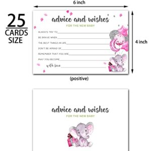 Pink Elephant Advice And Wishes Cards For The New Baby, Baby Advice Cards Perfect Addition to Your Baby Shower Party Game,Decorations Party Supply，25 Cards(bb007-JYK 003)