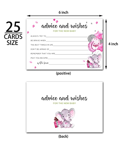 Pink Elephant Advice And Wishes Cards For The New Baby, Baby Advice Cards Perfect Addition to Your Baby Shower Party Game,Decorations Party Supply，25 Cards(bb007-JYK 003)