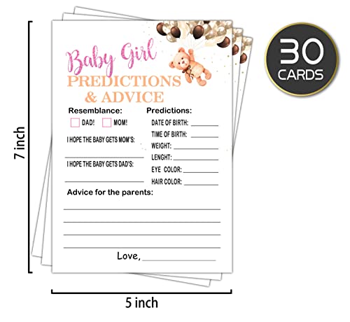 Baby Girl Predictions & Advice Baby Shower, Little Bear Predict Newborn Kids Game, New Parent Message Advice Book Mommy Daddy to Be Keepsake Party Favor Supplies Decoration -30 Game Cards(bb012-yx15)