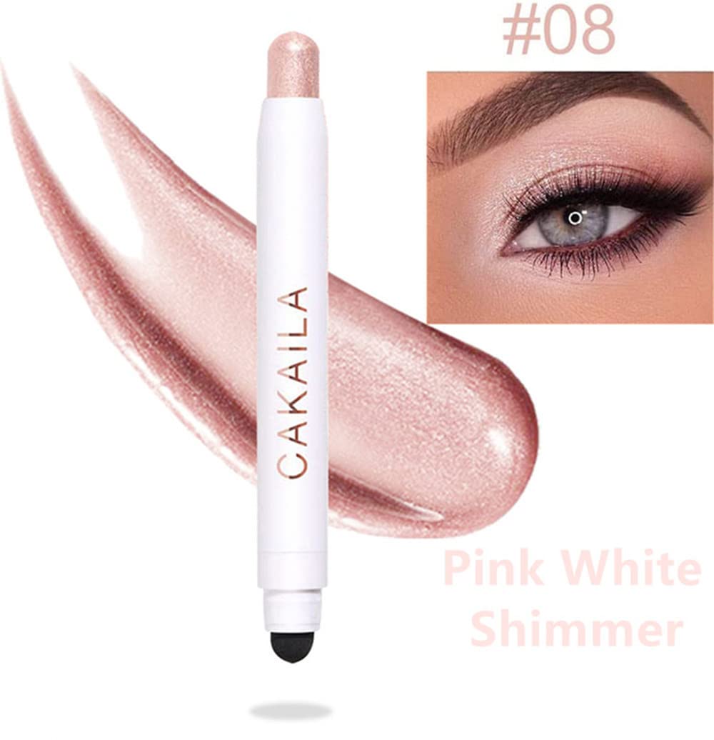 Go Ho Shimmer Cream-to-Powder Eyeshadow Stick,2 in 1 Eyeshadow Pencil Crayon Eye Brightener Stick,Smooth Easy To Color Waterproof,08 Pink White Shimmer