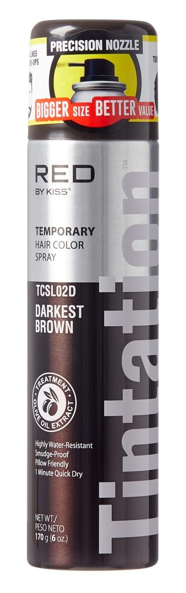 Kiss Root Cover Up Gray Concealer Spray Tintation Temporary Hair Color Spray Root Touch Up Spray Hair Dye Large Size 6 oz. (Darkest Brown)