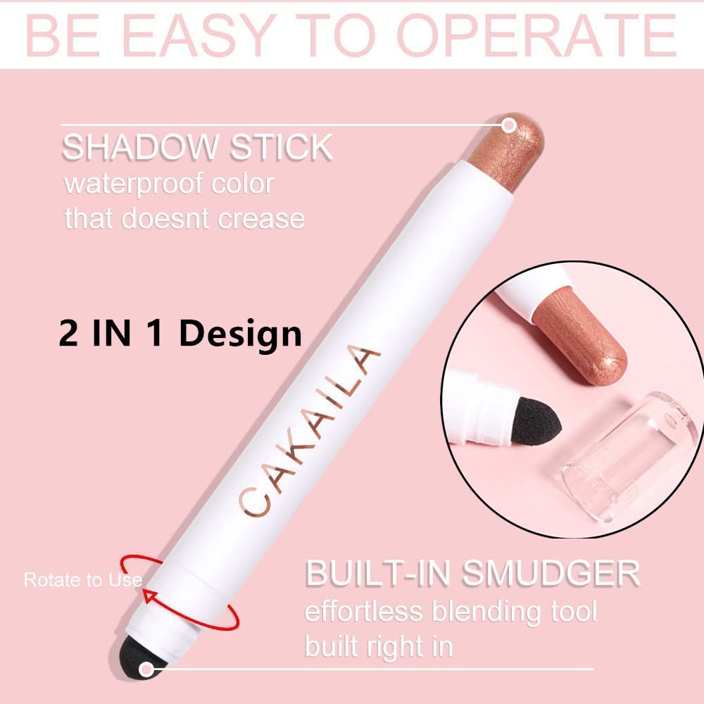 Go Ho Shimmer Cream-to-Powder Eyeshadow Stick,2 in 1 Eyeshadow Pencil Crayon Eye Brightener Stick,Smooth Easy To Color Waterproof,08 Pink White Shimmer