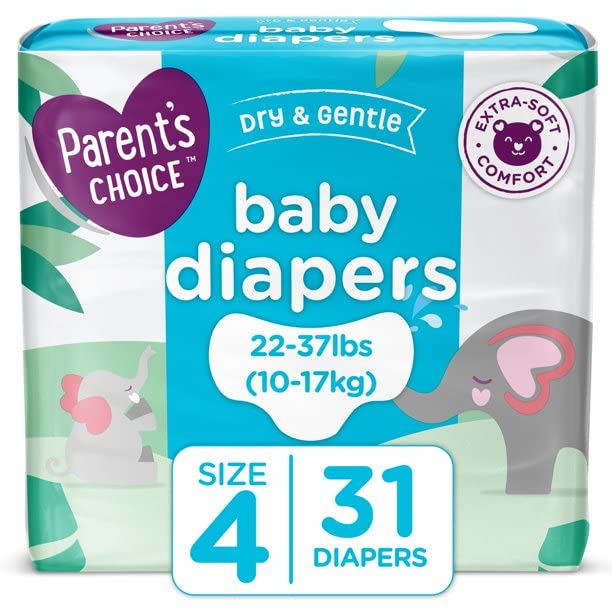 Parent's Choice Dry and Gentle Baby Diapers, Size 4, 31 Count Yellow