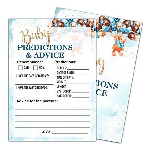 Baby Predictions & Advice Baby Shower, Teddy Bear Neutral Newborn Guessing Game, New Parent Message Advice Book Mommy Daddy to Be Keepsake Party Favor Supplies Decoration -30 Game Cards(bb009-yx17)