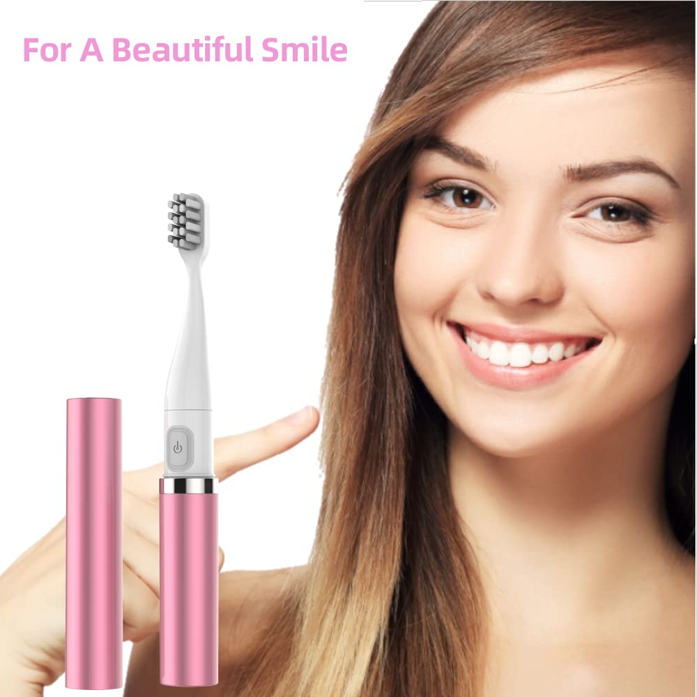 HANMEI Electric Toothbrush Battery Operated Portable Oral Care Light Weight Design Travel Toothbrush with Waterproof Soft Nylon Bristles (Pink)