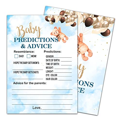 Baby Predictions & Advice Baby Shower, Little Bear Neutral Newborn Guessing Game , New Parent Message Advice Book Mommy Daddy to Be Keepsake Party Favor Supplies Decoration -30 Game Cards(bb012-yx17)