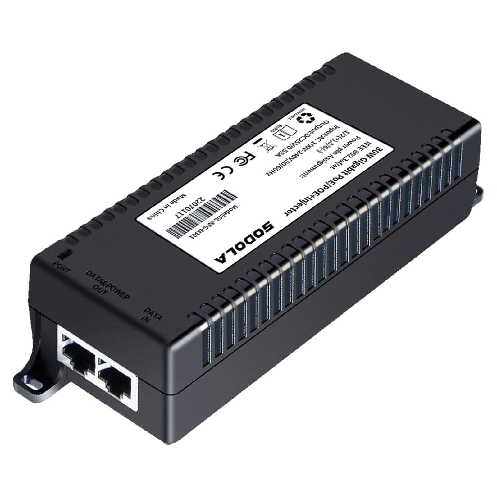 SODOLA POE Injector,30W Gigabit Power Over Ethernet PoE+ Injector Adapter | Convert Non-PoE to PoE Adapter |10/100/1000Mbps RJ-45 | 802.3 af/at | Plug & Play | up to 100 Meters (325 Feet)