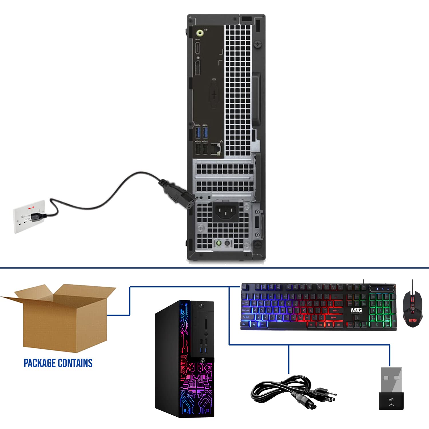 TechMagnet Computer Desktop PC, Intel Core i3-6100, Siwa 6, 8GB RAM, 120GB SSD (Fast Boot), 500GB HDD, RGB Keyboard Mouse, WiFi, Windows 10 Professional (Renewed)