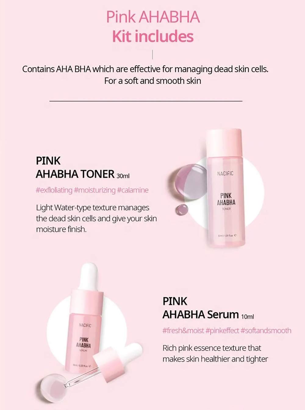 Nacific x Stray Kids Pink AHA BHA Kit ( Cleansing Foam, Toner, Serum, Cream ) Travel Size Skin Care Set with 4 Photocards (random) by KOSBEAUTY