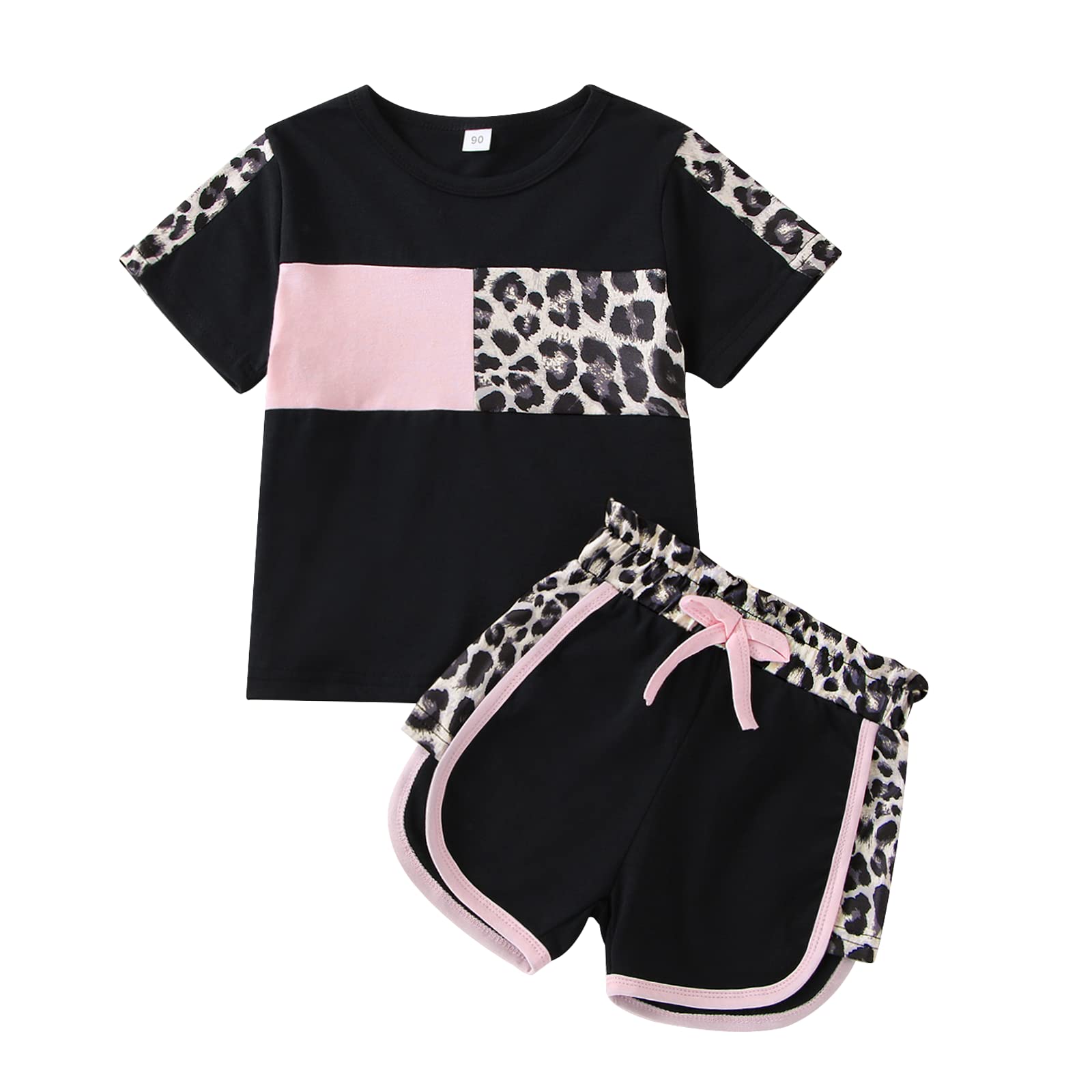 2 Years Old Girl Clothes Little Girls Summer Outfits For Girls Cute Baby Short Sleeve Leopard Tops T-shirt + Camo Shorts Sport Suits Tracksuit Girl Summer Outfits Set Black Leopard 2-3T 100cm