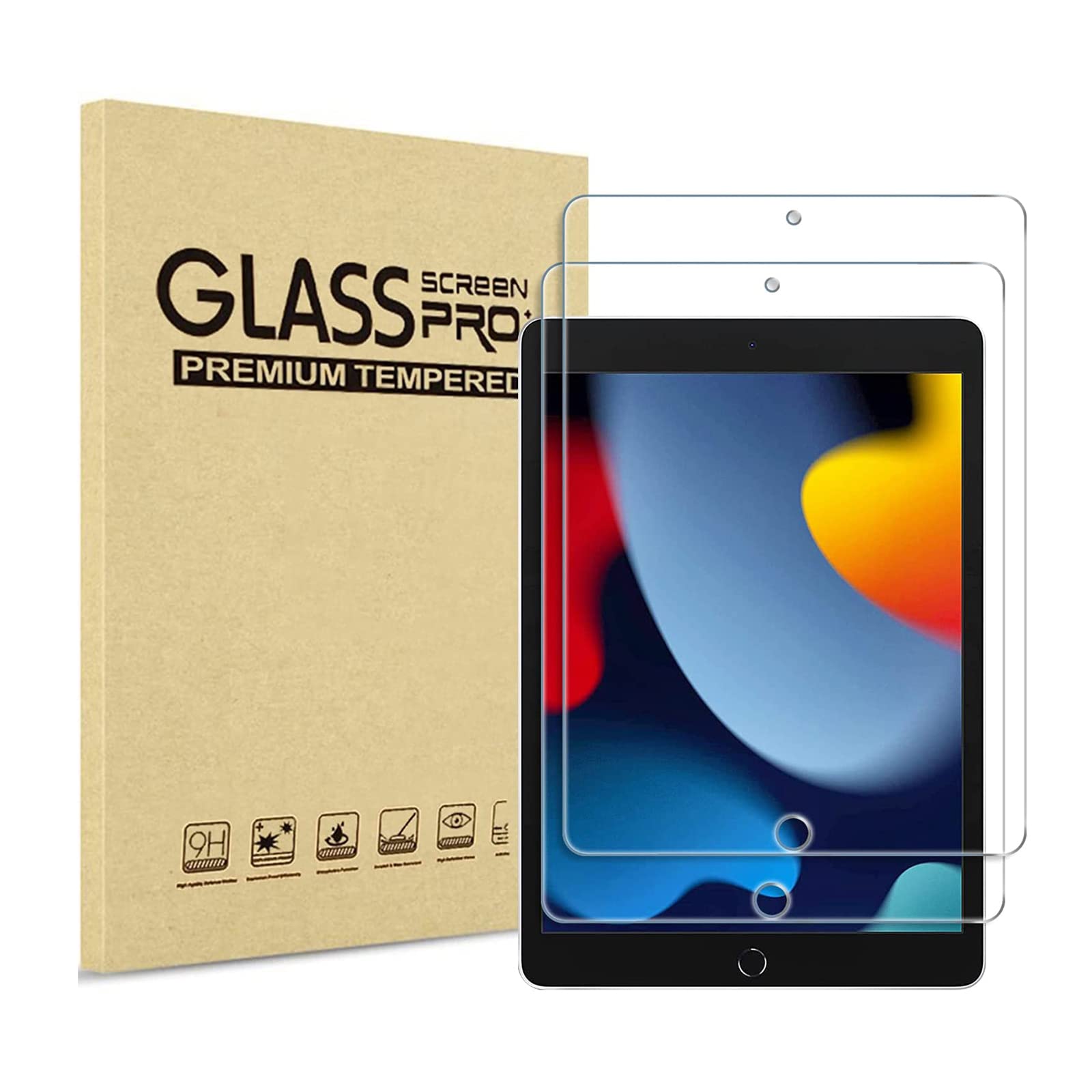 XZC [2 Pack] Screen Protector Compatible with iPad 9th Generation/iPad 8th Generation/iPad 7th Generation 10.2 Inch Tempered Glass Screen Film (2021/2020/2019 Model)(Screen Protector)