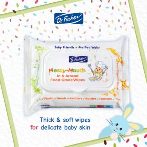 Messy-Mouth Pacifier and Bottle Wipes, Food Grade Teether Wipes for Sensitive Delicate Baby Skin