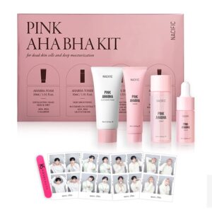 nacific x stray kids pink aha bha kit ( cleansing foam, toner, serum, cream ) travel size skin care set with 4 photocards (random) by kosbeauty