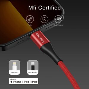 Amaitree Lightning Cable 6Ft, [Apple MFi Certified] 3A Fast Charging Nylon Braided iPhone Lightning Cable for iPhone 14 Pro Max/14/13/12/11/XS/XR/8/7/6 - Red