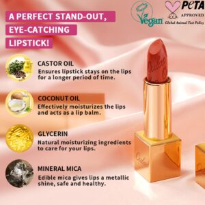 Oulac Pink Lipstick for Women with Metallic 3D Shine Lightweight Hydrating Formula, High Impact Lip Color, Vegan Beauty, Full Coverage Lip Makeup, Hip & Hippie(11)