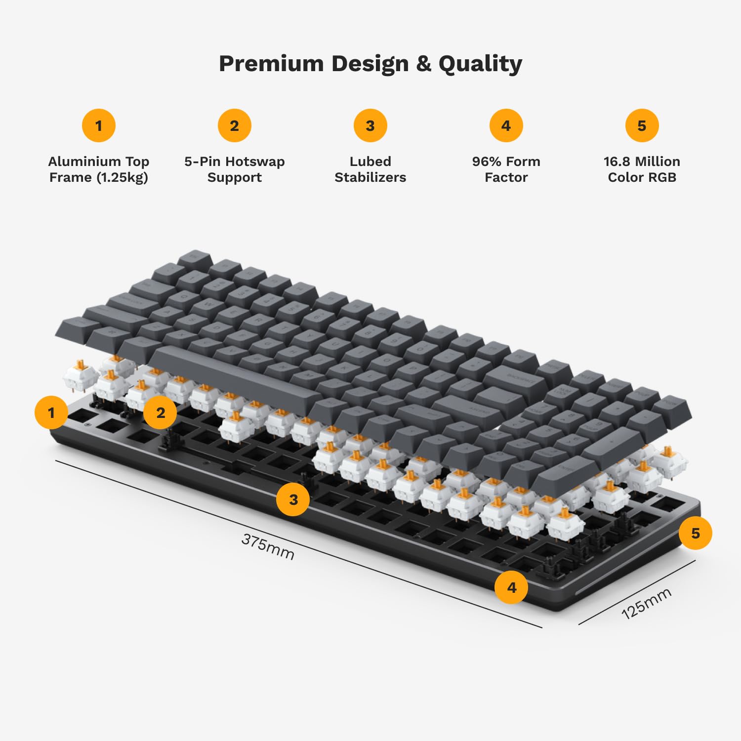 Glorious GMMK 2 Gaming Keyboard Base - Full Size Barebones Kit- Hot Swappable Black Mechanical Keyboard - Modular, Wired, RGB Backlit,- PC Setup Accessories - 96%, Black