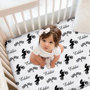 Munific Dirt Bike Baby Crib Sheet, Personalized Fitted Crib Bedding Sheet with Name, Custom Motorcycle Crib Mattress Sheets for Baby Boys, Pack and Play Sheets, Mini Crib Sheet | Name Crib Sheets