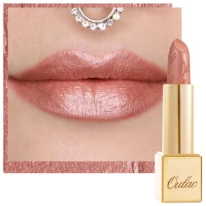 oulac nude lipstick for women with metallic 3d shine lightweight hydrating formula, high impact lip color, vegan beauty, full coverage lip makeup, pure envy(07)