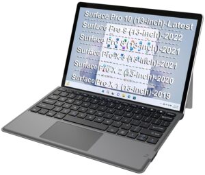 arteck microsoft surface pro keyboard type cover, ultra-slim portable bluetooth wireless keyboard for latest surface pro 10, pro 9, pro 8, pro x with touchpad built-in rechargeable battery