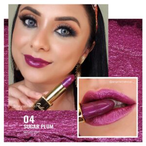 Oulac Purple Lipstick for Women with Metallic 3D Shine Lightweight Hydrating Formula, High Impact Lip Color, Vegan Beauty, Full Coverage Lip Makeup, Sugar Plum (04)