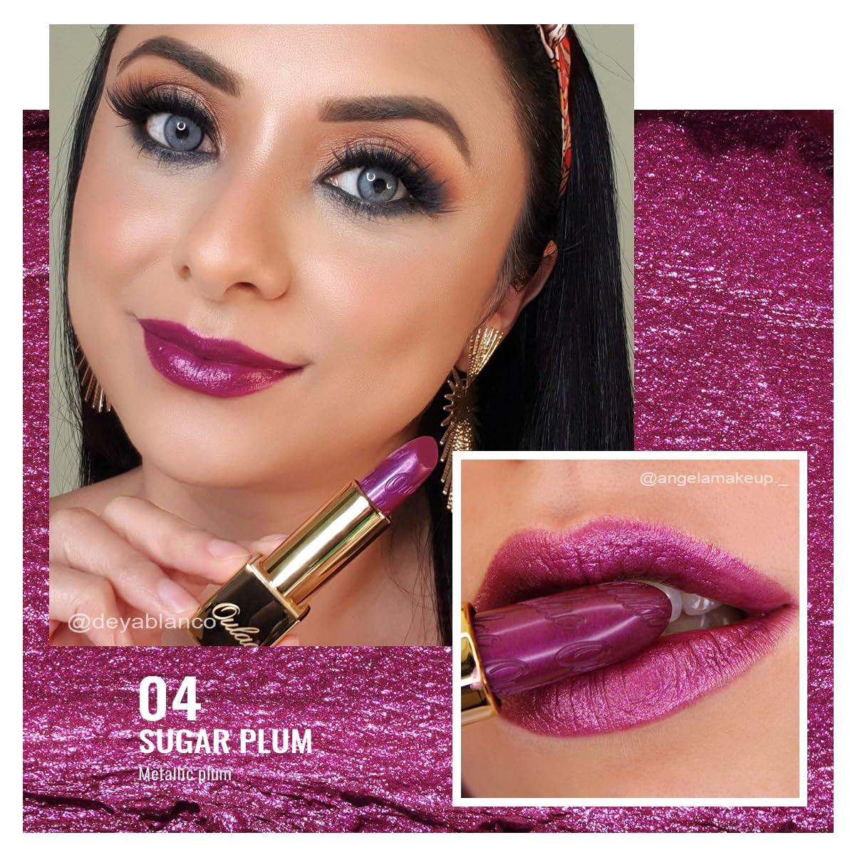 Oulac Purple Lipstick for Women with Metallic 3D Shine Lightweight Hydrating Formula, High Impact Lip Color, Vegan Beauty, Full Coverage Lip Makeup, Sugar Plum (04)