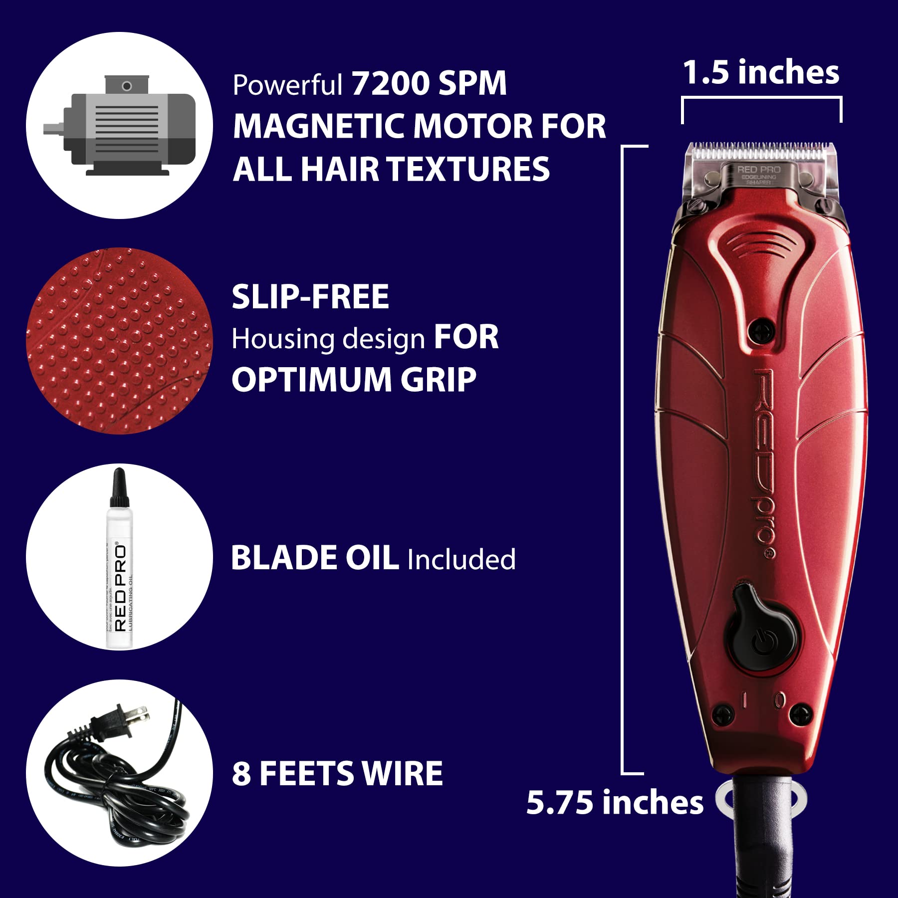 RED Pro Edgelining Shaper Hair Clipper and Trimmer Zero Gapped Blade (Made in USA) Electric Beard Trimmer Shaver Hair Cutting Kit for Men