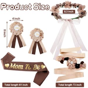 5 Pcs Maternity Sash Kit Mom to Be Daddy to Be Corsage Pins Flower Crown Belly Belt Pregnancy Sash for Bear Theme Baby Shower Decorations Pregnancy Parents Props Keepsake Gifts Party Favors (Brown)